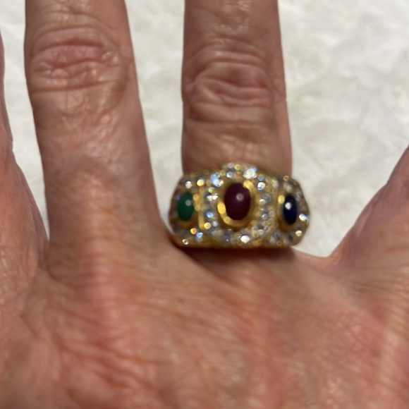 Ladies 18 karat gold diamond with emerald sapphire and ruby cabochon stone - Picture 4 of 4